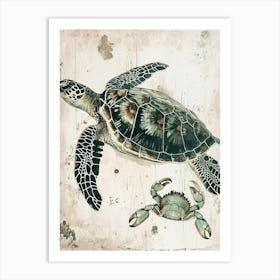 Vintage Sea Turtle & Crab Illustration 2 Art Print