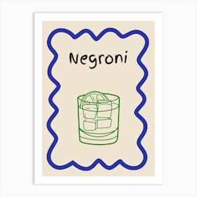 Negroni Doodle Poster Blue & Green Art Print