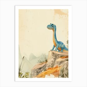 Cute Cartoon Compsognathus Watercolour 2 Art Print