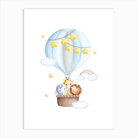 Hot Air Balloon With Animals Kids and Nursery Art Print