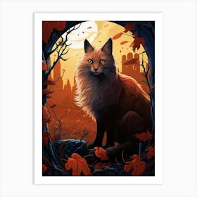 Red Fox Moon Illustration 3 Art Print
