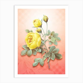 Yellow Rose Vintage Botanical in Peach Fuzz Tartan Plaid Pattern n.0163 Art Print