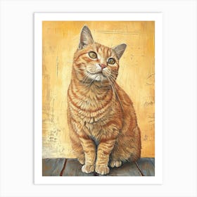 Chartreux Cat Relief Illustration 2 Art Print