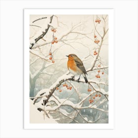 Winter Bird Painting Robin 3 Art Print