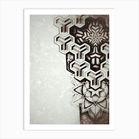 Stone wall, geometric, ornamental, mandala, pattern, abstract design, textured art Art Print