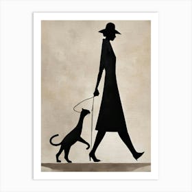 Art Deco Vintage beige and black woman and black cat Art Print