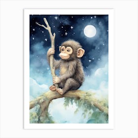 Monkey Painting Stargazing Watercolour 2 Art Print