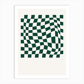 Wavy Checkered Pattern Poster Dark Green Art Print