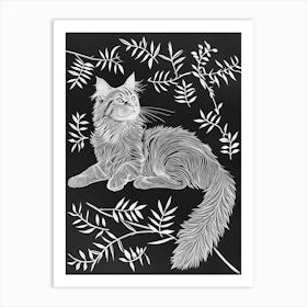 Maine Coon Cat Minimalist Illustration 1 Art Print