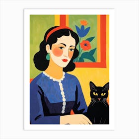 Woman With A Cat Art Print