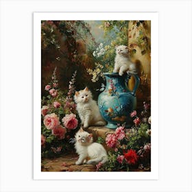 Kittens In The Garden Rococo Style 1 Art Print
