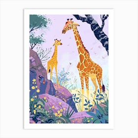 Sweet Giraffe & Calf Illustration 2 Art Print