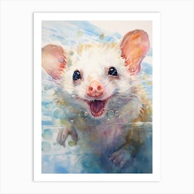 Light Watercolor Painting Of A Swimming Possum 1 Art Print