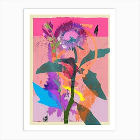 Scabiosa 2 Neon Flower Collage Art Print