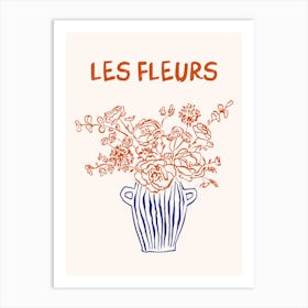 Les Fleurs Flower Vase Hand Drawn 3 Art Print