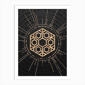 Geometric Glyph Symbol in Gold with Radial Array Lines on Dark Gray n.0258 Art Print