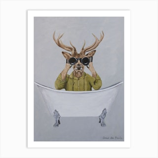 Deer In Bathtub Art Print