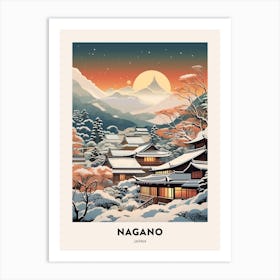 Winter Night  Travel Poster Nagano Japan 1 Art Print