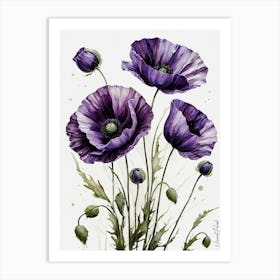 Dark Purple Poppies Flowers Art Print