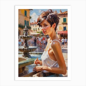 Woman By A Fountain Art Print