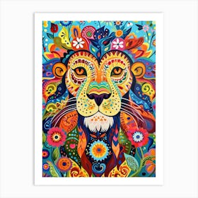 Folk Pattern Lion 4 Art Print