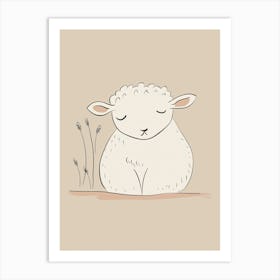 Cute Sheep - Boho, Line Art Art Print