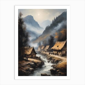 In The Wake Of The Mountain A Classic Painting Of A Village Scene (6) Art Print