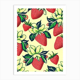 Strawberry Repeat Pattern, Fruit, Vintage Sketch 3 Art Print