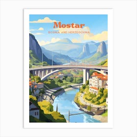 Mostar Bosnia and Herzegovina Old Bridge Modern Travel Art Art Print