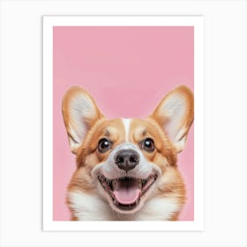 Cute Corgi Dog On Pink Background.Generated AI. Wall Art Print Art Print