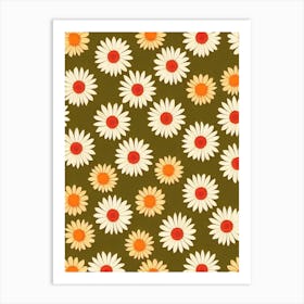 Daisies Repeat Retro Flower Art Print