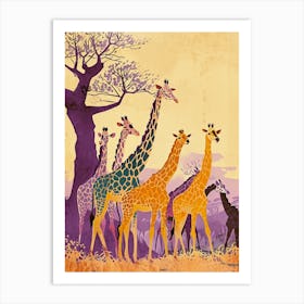 Herd Of Giraffe Cute Illustration  3 Art Print