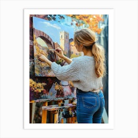 Young Woman Creating 3d Painting Outdoor Art Print