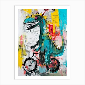 Abstract Dinosaur Riding A Bike Painting 4 Art Print