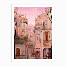 Haifa Israel 1 Vintage Pink Travel Illustration Art Print