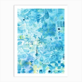 Abstract Turquoise Aqua Blue Watercolor Painting Art Print