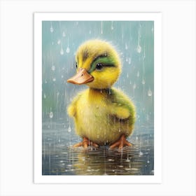 Cute Duckling In The Rain 1 Art Print