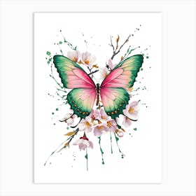 Butterfly With Cherry Blossoms Art Print