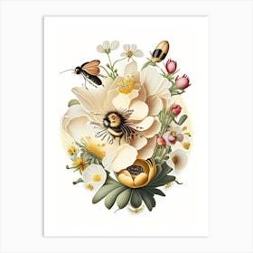 Flower With Bees 1 Vintage Art Print