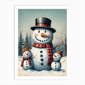 Snowman Family Canvas Print Art Print