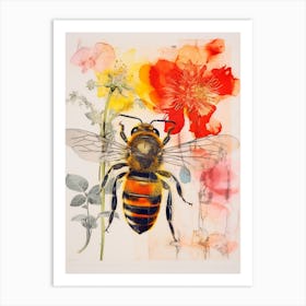 Floral Bees Screen Print Inspired 4 Art Print