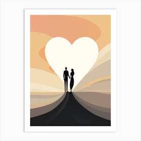 Swirly Line Couple In Sunset Art Print