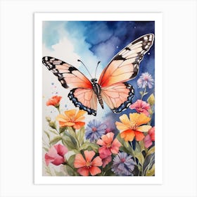 Butterfly And Flowers 4 Art Print