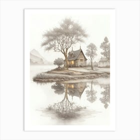 House By The Lake Cabin Lake Reflection Art Print