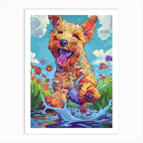 Dog Running In The Water Art Print