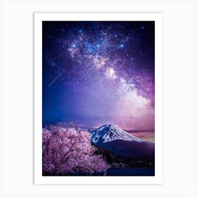 Mount Fuji Purple Milky Way Art Print