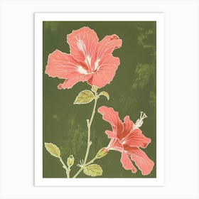 Pink & Green Hibiscus 3 Art Print