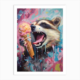 A Raccoon Eating Ice Cream Vibrant Paint Splash 1 Art Print