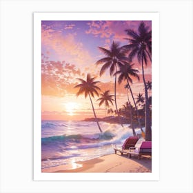 Sunset On The Beach Print Art Print