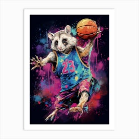  A Possum In Basketball Kit Vibrant Paint Splash 3 Art Print